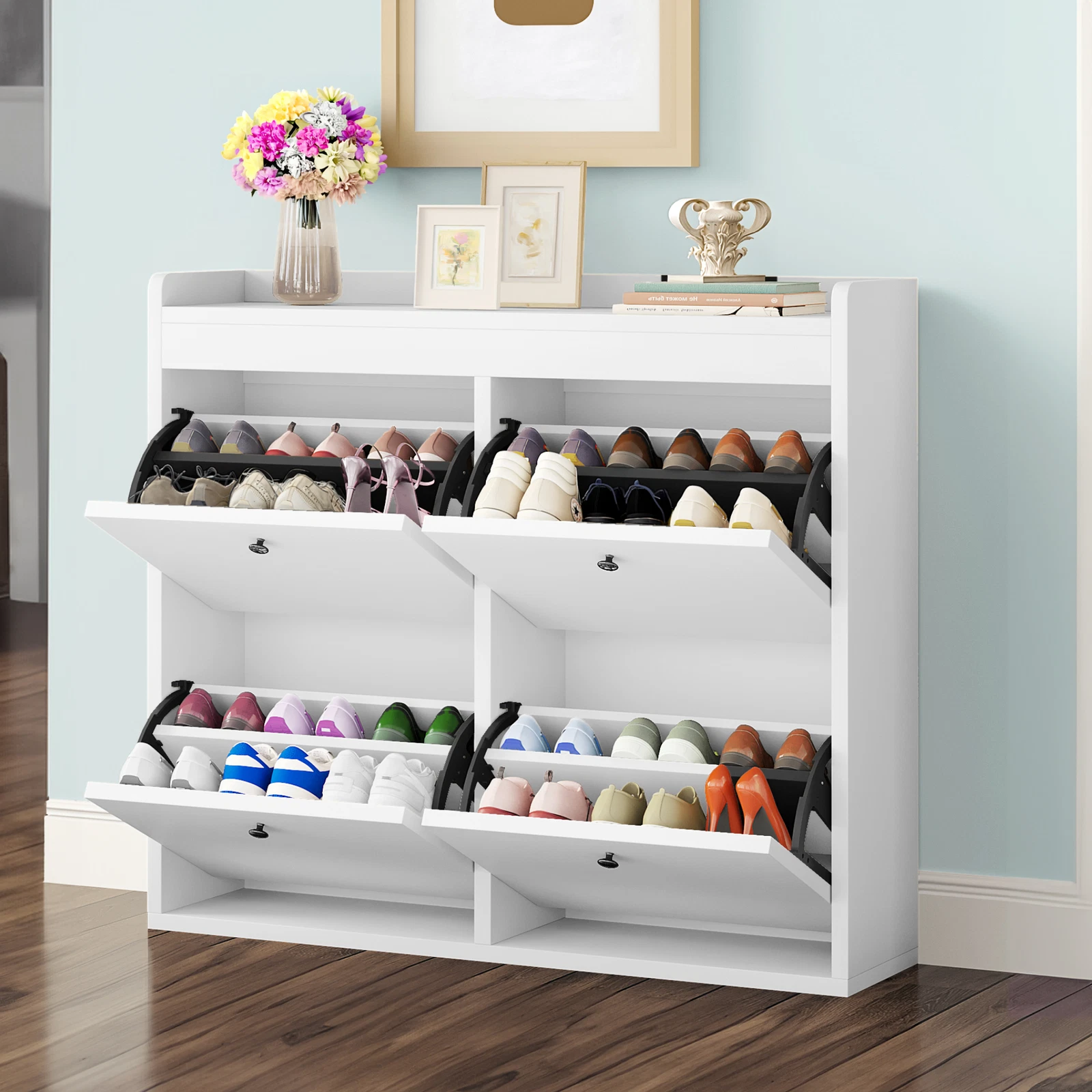 TAUS Shoe Cabinet Storage with 4 Flip Drawers Shoe